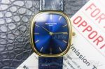 Swiss Copy Patek Philippe Golden Ellipse Blue Dial All Gold Case Leather Band 9015 Automatic Watch